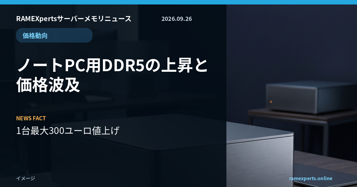 RAMEXpertsサーバーメモリニュース。価格動向。ノートPC用DDR5の上昇と価格波及。注目データは1台最大300ユーロ値上げ。
